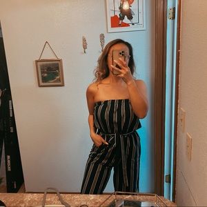 Striped Jumpsuit Tube Top